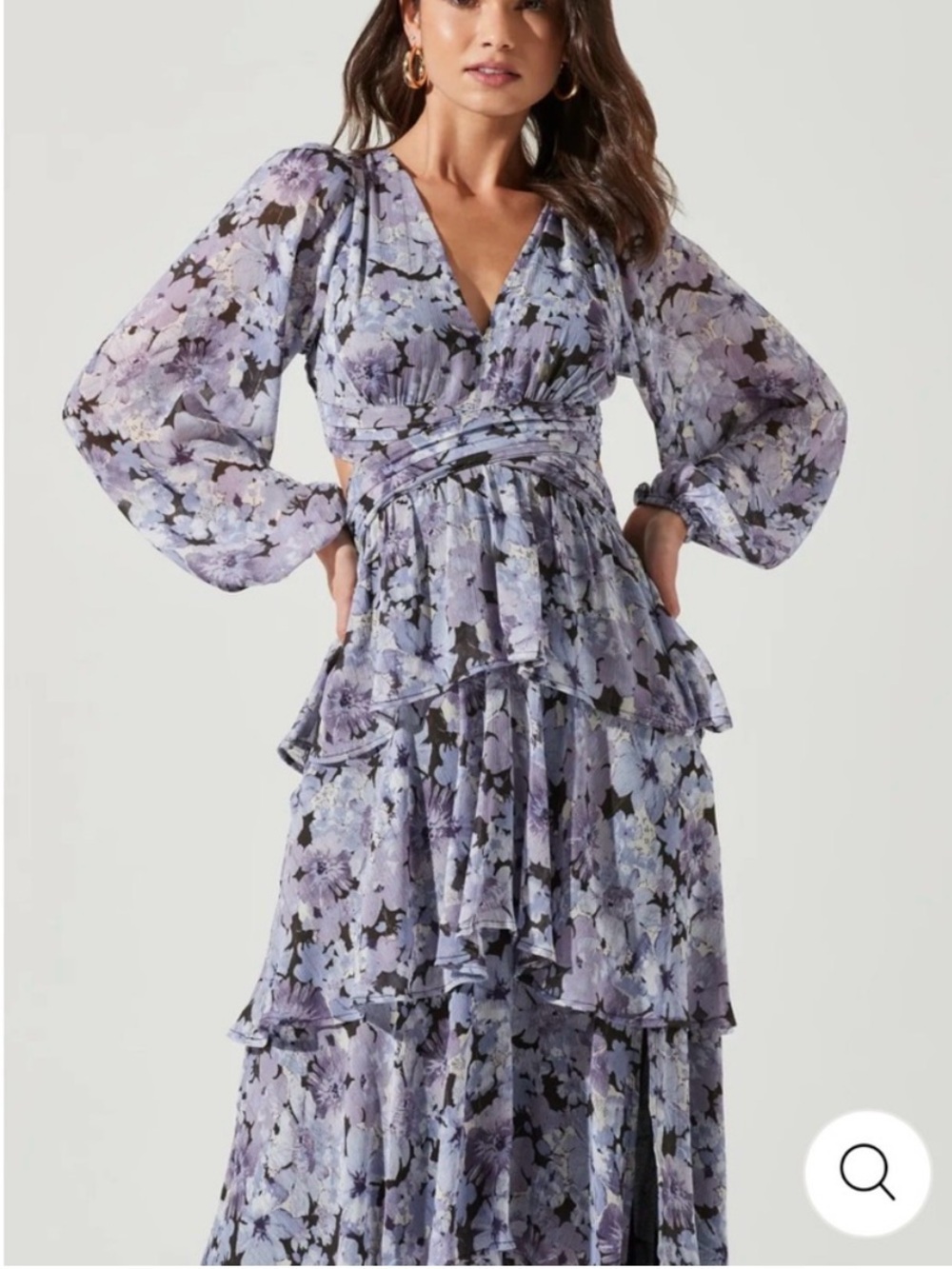 Astr Anora Lavender Floral Long-Sleeve Tiered Maxi Dress